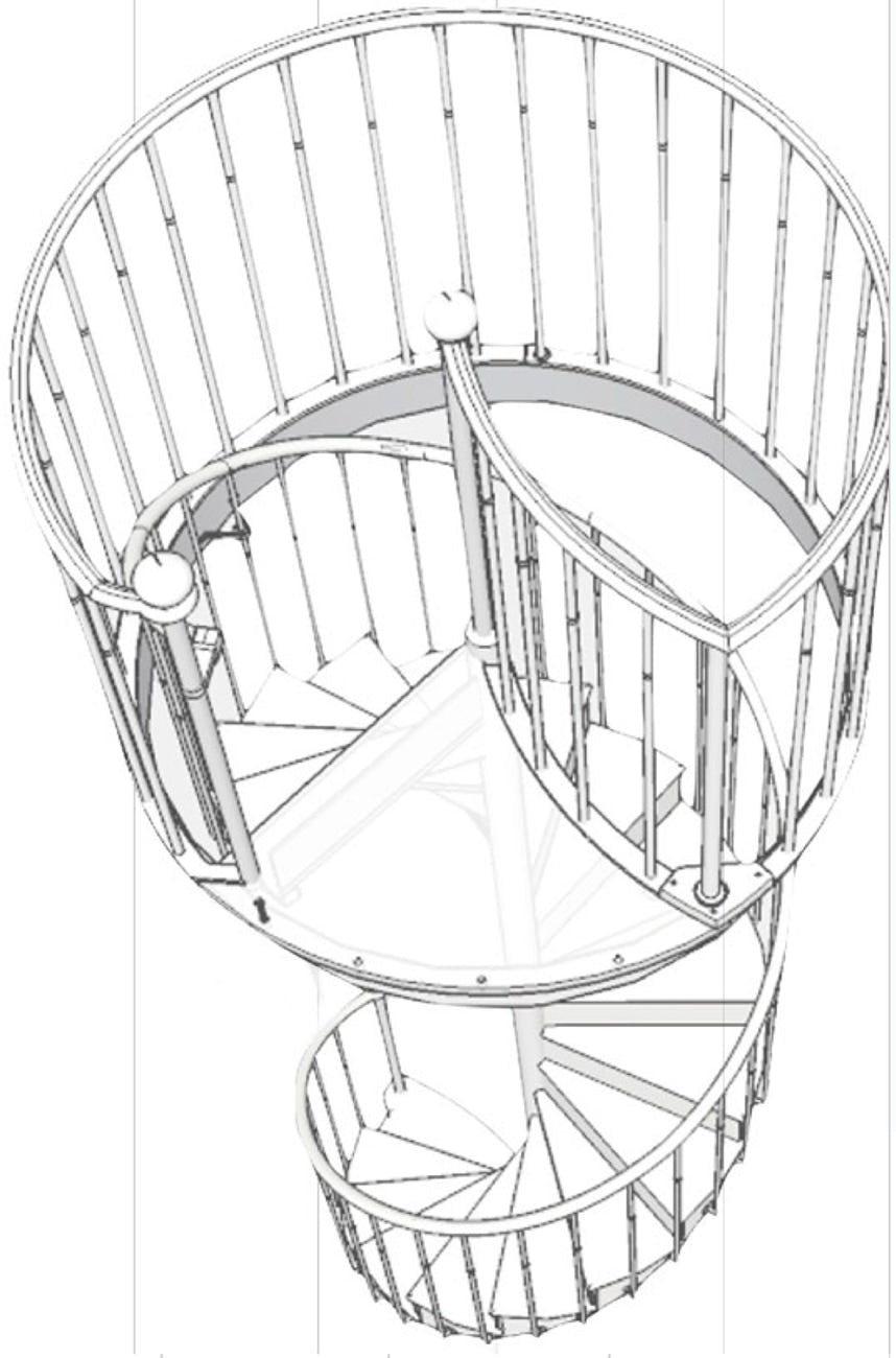 Vue en 3D d'un escalier en colimaçon pour un de nos clients.